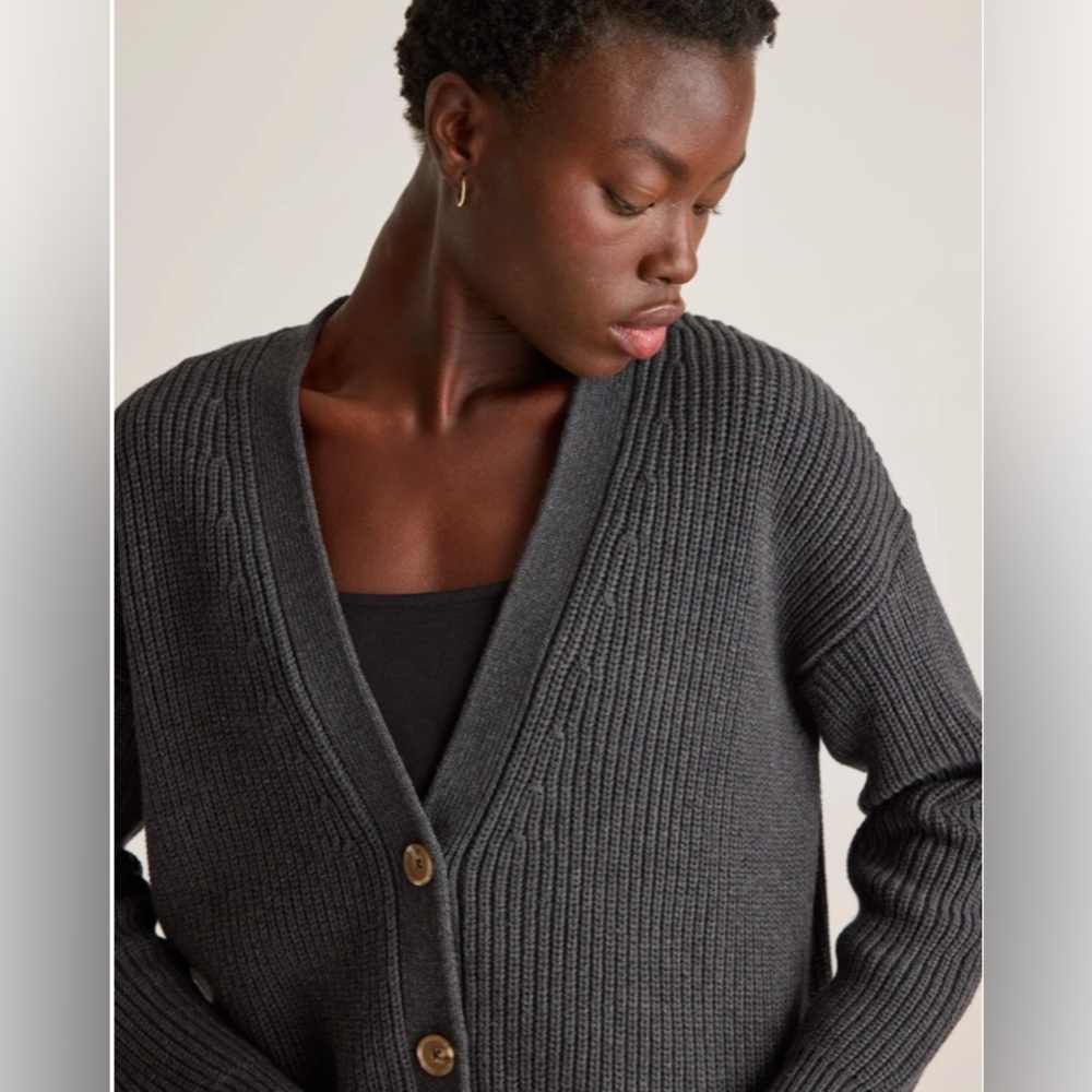 Quince cotton boyfriend cardigan. Size small,dark gray